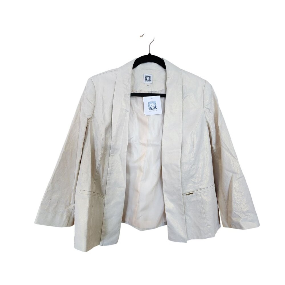 Anne Klein Womens Metallic Blazer Jacket Large L Shimmery Gold Lightweight Open